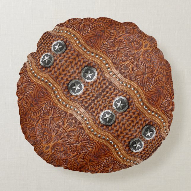Rustic Southwest Farmhouse Cowboy Western Country  Round Cushion (Front)