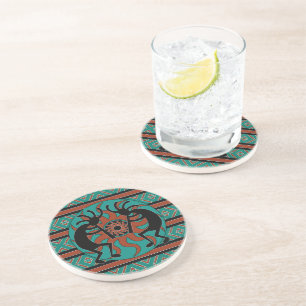Rustic Southwestern Design Kokopelli Turquoise Coaster