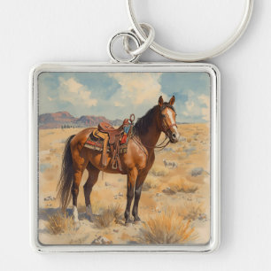 Rustic Southwestern Horse Desert Scene Key Ring