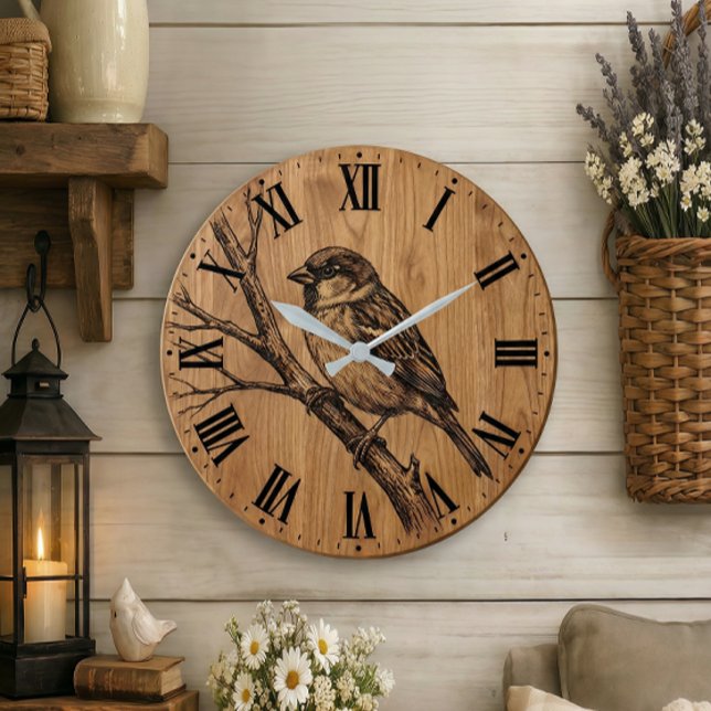 Rustic Sparrow on Branch Wall Clock (Creator Uploaded)