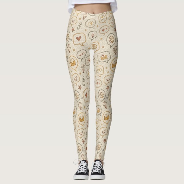 Rustic Speech Bubbles & Hearts Seamless Pattern Leggings (Front)