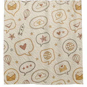 Rustic Speech Bubbles & Hearts Seamless Pattern Shower Curtain
