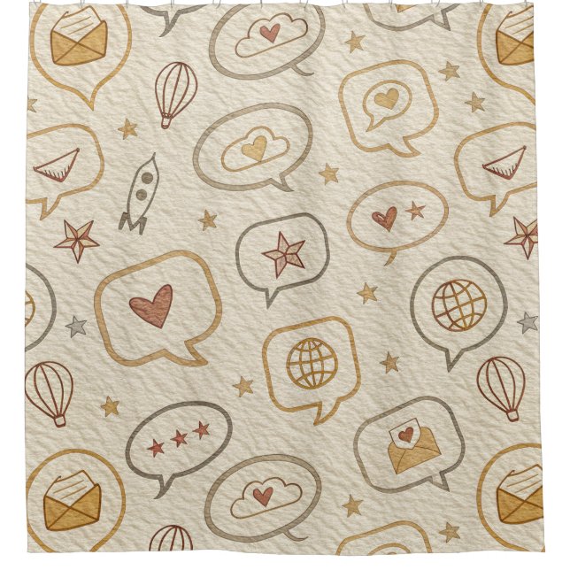 Rustic Speech Bubbles & Hearts Seamless Pattern Shower Curtain (Front)