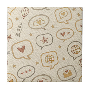 Rustic Speech Bubbles & Hearts Seamless Pattern Tile