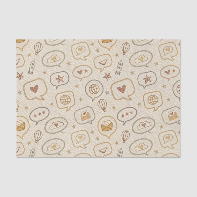 Rustic Speech Bubbles & Hearts Seamless Pattern Tissue Paper (Front)
