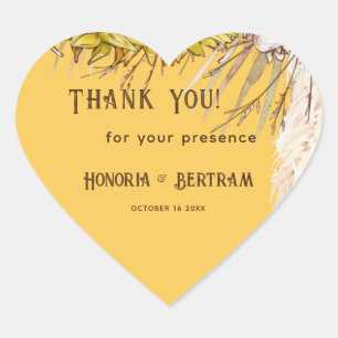 Rustic Spice Mustard Sunflower Bridal Heart Sticker