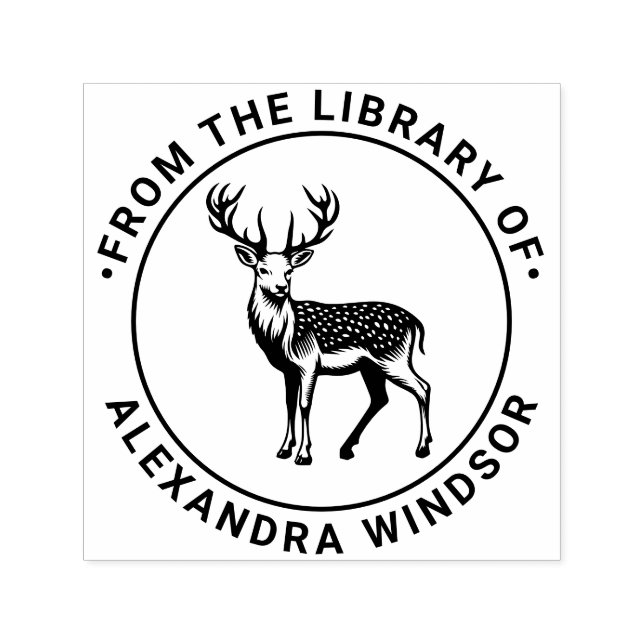 Rustic Spotted Deer Chital Library Book Name Self-inking Stamp (Design)