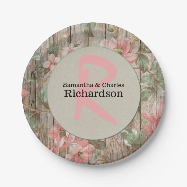 Rustic Spring Blooms Wedding Paper Plate (Front)
