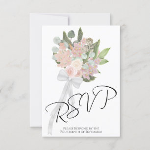 Rustic Spring Bouquet Coral Pink & Mauve Wedding RSVP Card