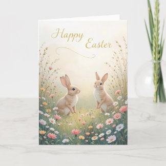 Rustic Spring Bunnies Happy Easter Holiday Card
