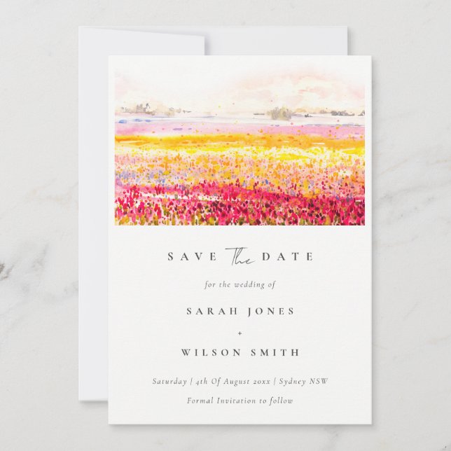 Rustic Spring Countryside Floral Fields Landscape Save The Date (Front)