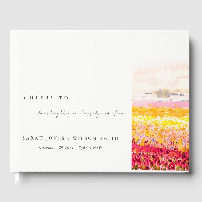 Rustic Spring Countryside Floral Landscape Wedding Guest Book (Front)