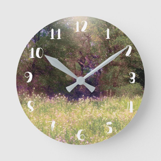 Rustic Spring Floral Enchanted Forest Trees Round Clock (Front)