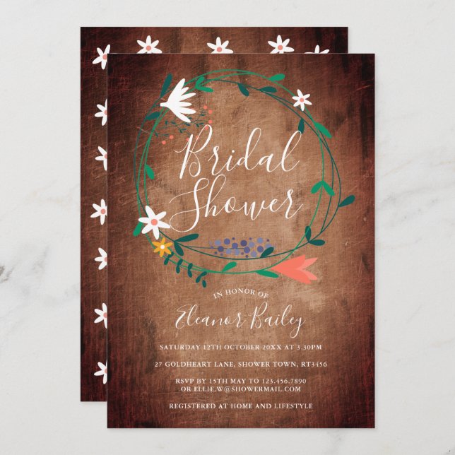 Rustic Spring Floral Garland Bridal Shower Invitation (Front/Back)