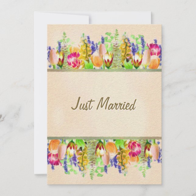 Rustic Spring Floral Just Married Wedding Announcement (Front)