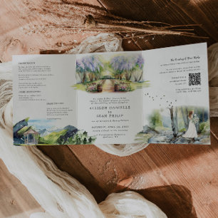 Rustic Spring Forest Wedding Tri-Fold Invitation