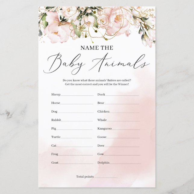 Rustic spring name the baby animals baby shower (Front)