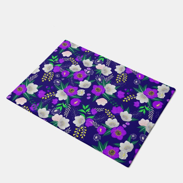 Rustic Spring Pansy Flowers Bouquet Doormat (Angled)