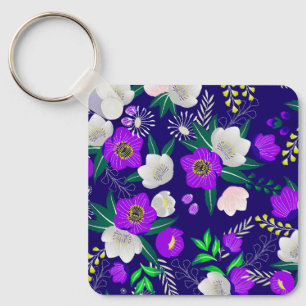 Rustic Spring Pansy Flowers Bouquet Key Ring