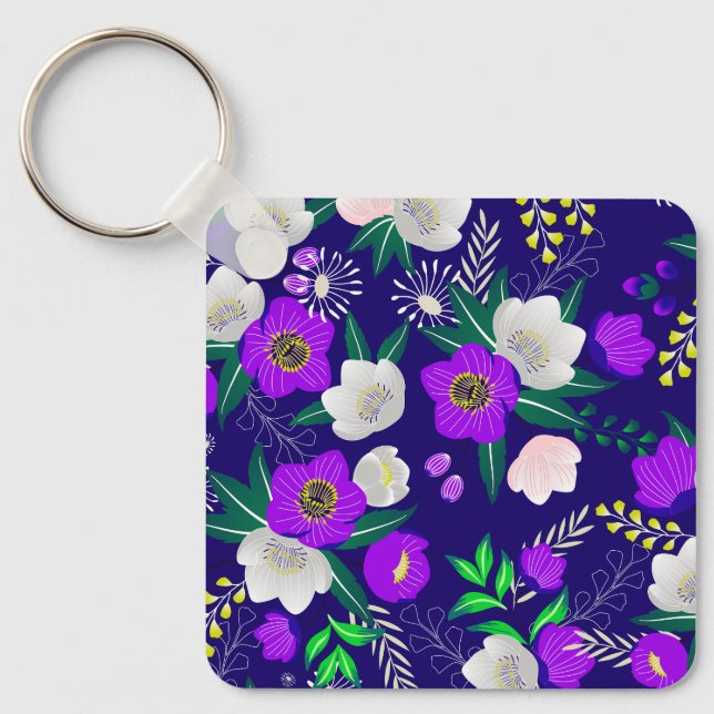 Rustic Spring Pansy Flowers Bouquet Key Ring (Front)