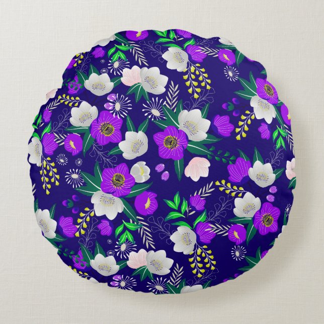 Rustic Spring Pansy Flowers Bouquet Round Cushion (Front)