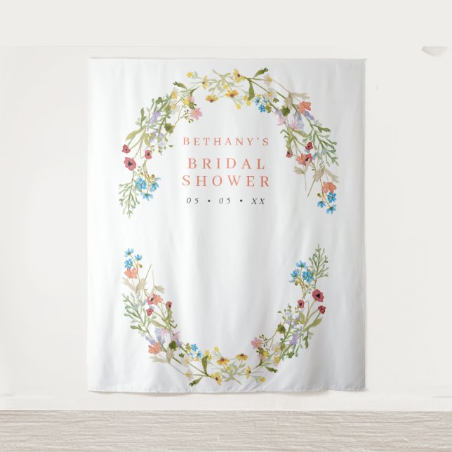 Rustic Spring Wild Flowers Bridal Photo Backdrop Tapestry (Front)
