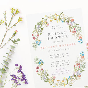 Rustic Spring Wild Flowers Bridal Shower Invitation