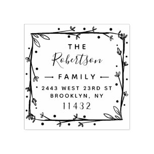 Rustic Square Stylish Script Family Return Address Rubber Stamp
