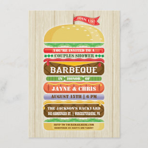 Rustic Stacked Hamburger Couples Shower BBQ Invitation