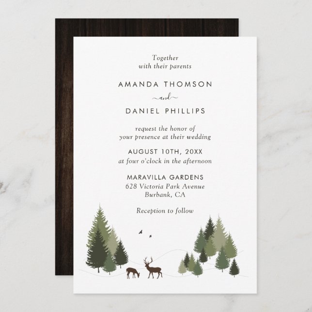 Rustic Stag and Doe Forest Wedding Invitations (Front/Back)
