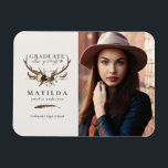 Rustic stag and floral graduate party photo invite magnet<br><div class="desc">Rustic stag and floral graduate party photo invitation.</div>