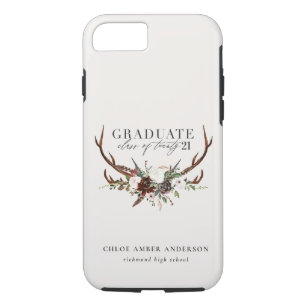 Rustic stag and floral graduate phone case