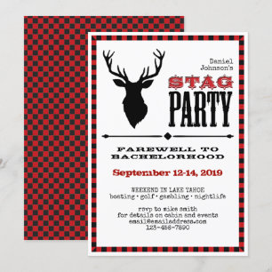 Rustic Stag Bachelor Party on White Invitation