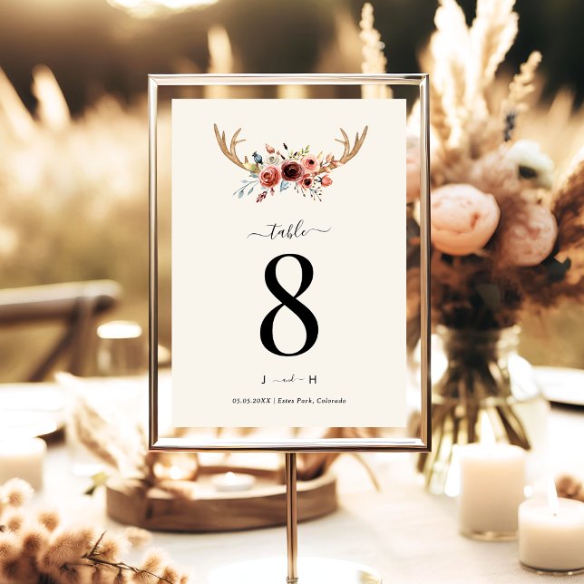 Rustic Stag Deer Antlers Wedding Table Number Card (Creator Uploaded)