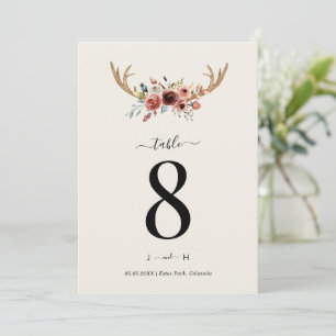 Rustic Stag Deer Antlers Wedding Table Number Card