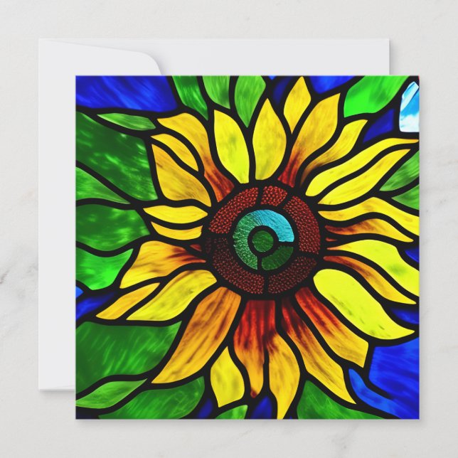 Rustic Stained Glass Look Country Sunflower Card (Front)