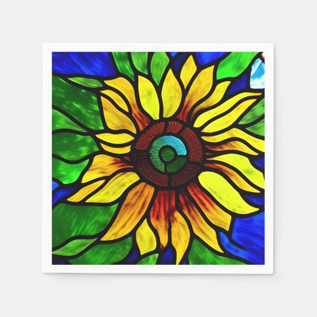 Rustic Stained Glass Look Country Sunflower Napkin (Front)