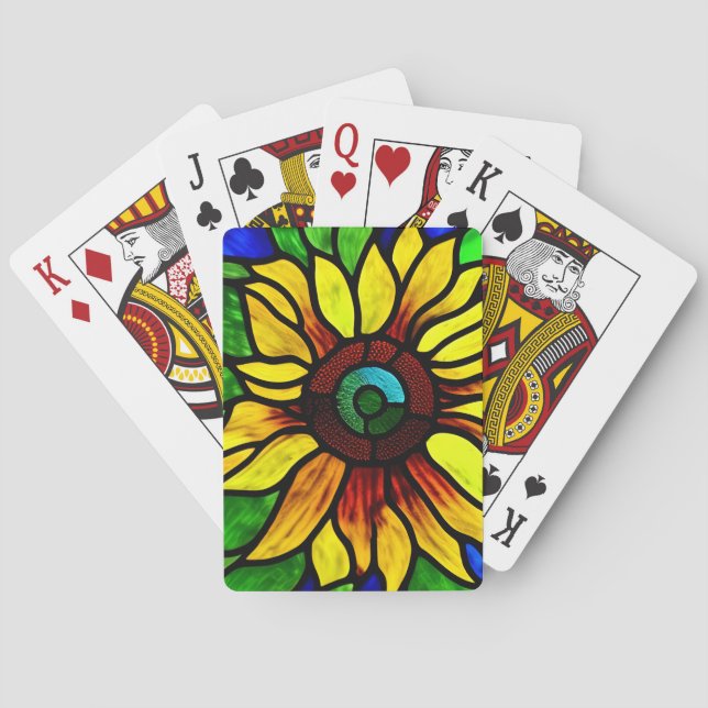 Rustic Stained Glass Look Country Sunflower Playing Cards (Back)
