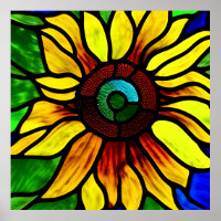 Rustic Stained Glass Look Country Sunflower
