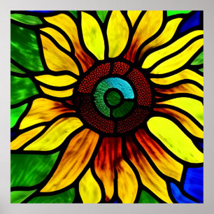 Rustic Stained Glass Look Country Sunflower Poster
