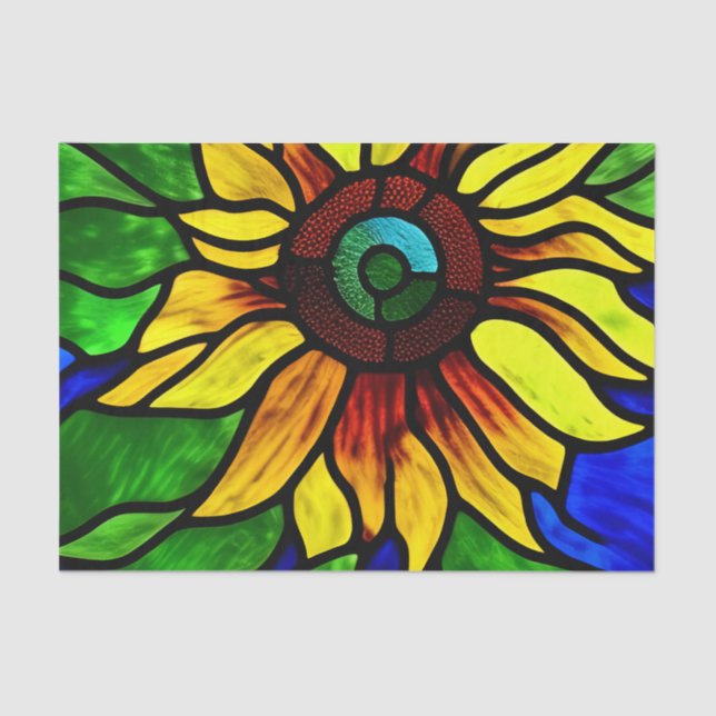 Rustic Stained Glass Look Country Sunflower Tissue Paper (Front)
