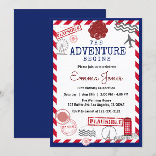 Rustic Stamp Destination Birthday Adventure Begins Invitation