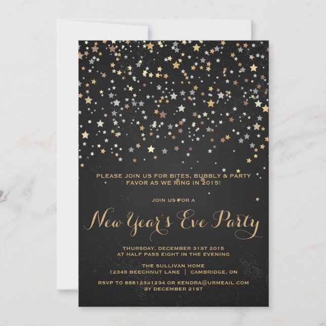 RUSTIC STAR CONFETTI NEW YEAR'S EVE INVITATION (Front)