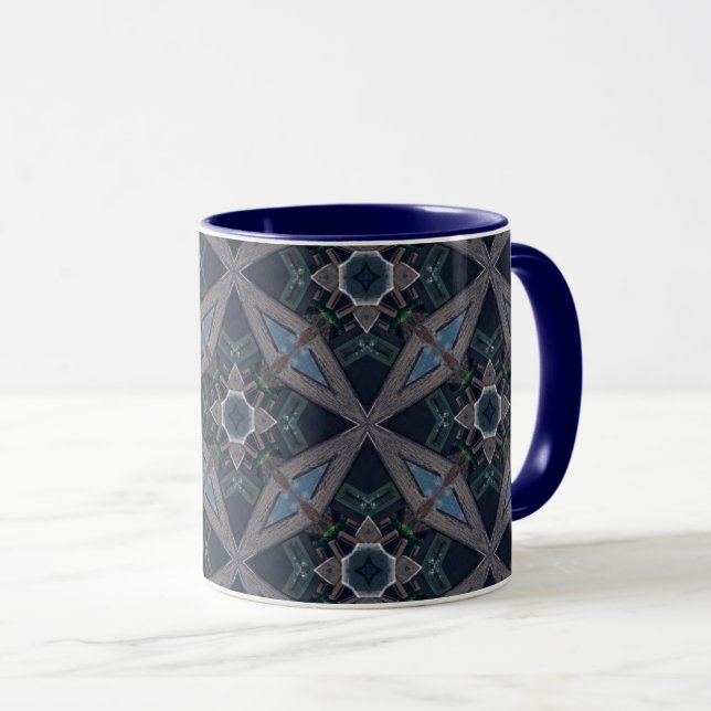 Rustic Star Geometry Mug with Deep Blue Interior (Front Right)