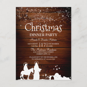 Rustic Star Lights Mary and Joseph Christmas Party Invitation Postcard