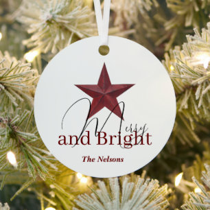 Rustic star Merry & Bright personalised Metal Tree Decoration