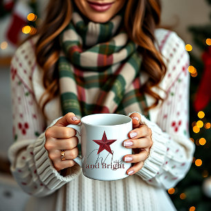 Rustic  star Merry & Bright personalised Two-Tone Coffee Mug