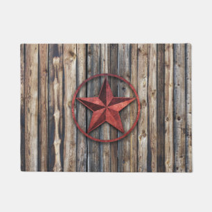 Rustic Star & Wooden Boards (Red) Doormat