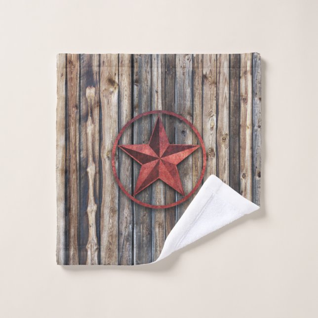 Rustic Star & Wooden Boards (Red) Wash Cloth (Wash Cloth)