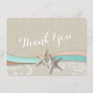 Rustic Starfish and Ribbon Flat Card Thank You